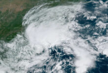 Satellite image of Potential Tropical Storm 8 on Monday, September 16 over the Carolinas