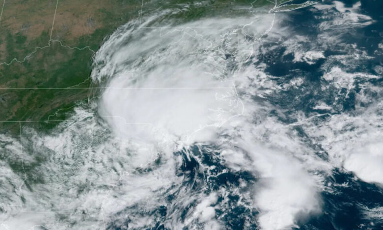 Satellite image of Potential Tropical Storm 8 on Monday, September 16 over the Carolinas