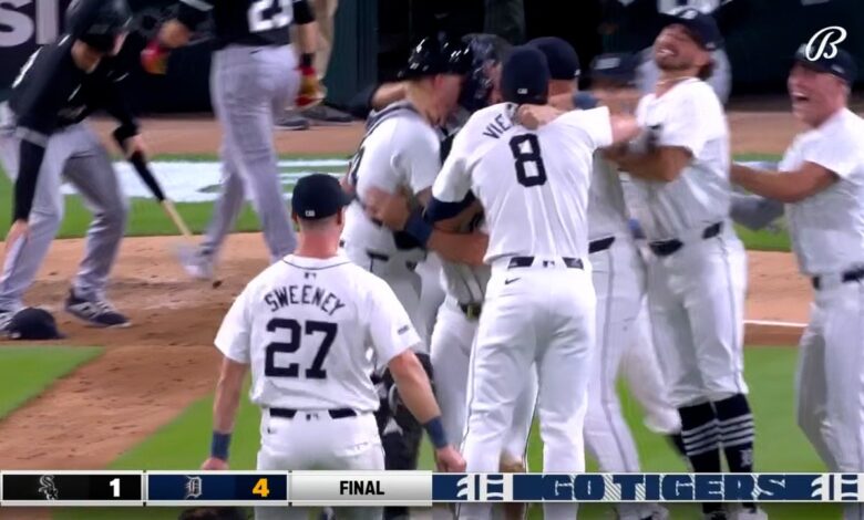 Jason Foley gets Andrew Vaughn to fly out, helping Tigers clinch a playoff berth as the Chicago White Sox lose a MLB record 121 games