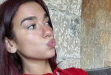 Dua Lipa wears tiny zigzag printed bikini bottoms